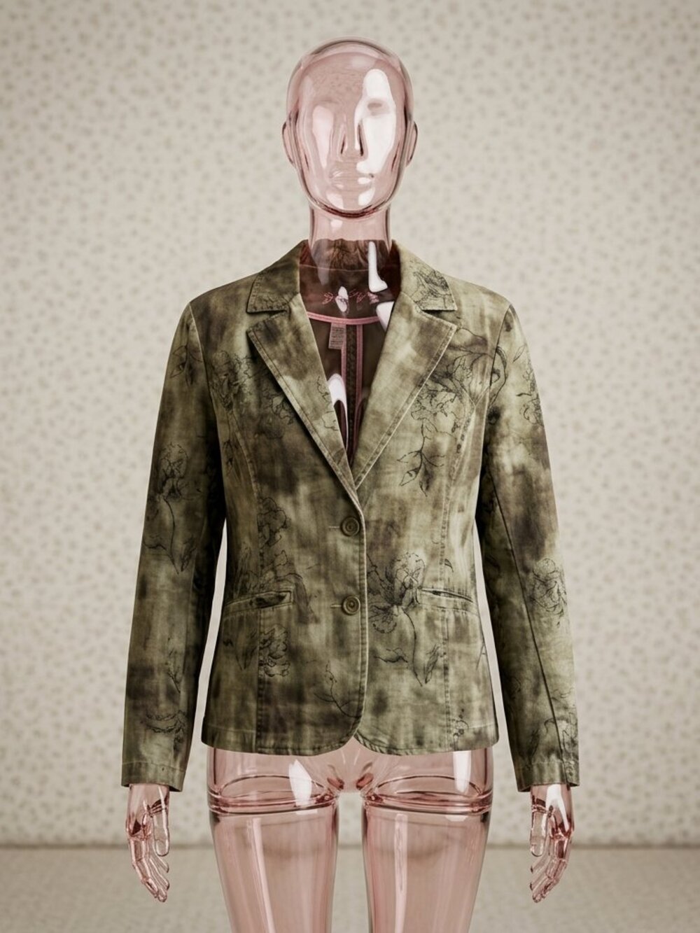 🆕 CARIBBEAN JOE Vtg. Canva Utility Jacket Green Tie-Dye Floral Sketch Print 14